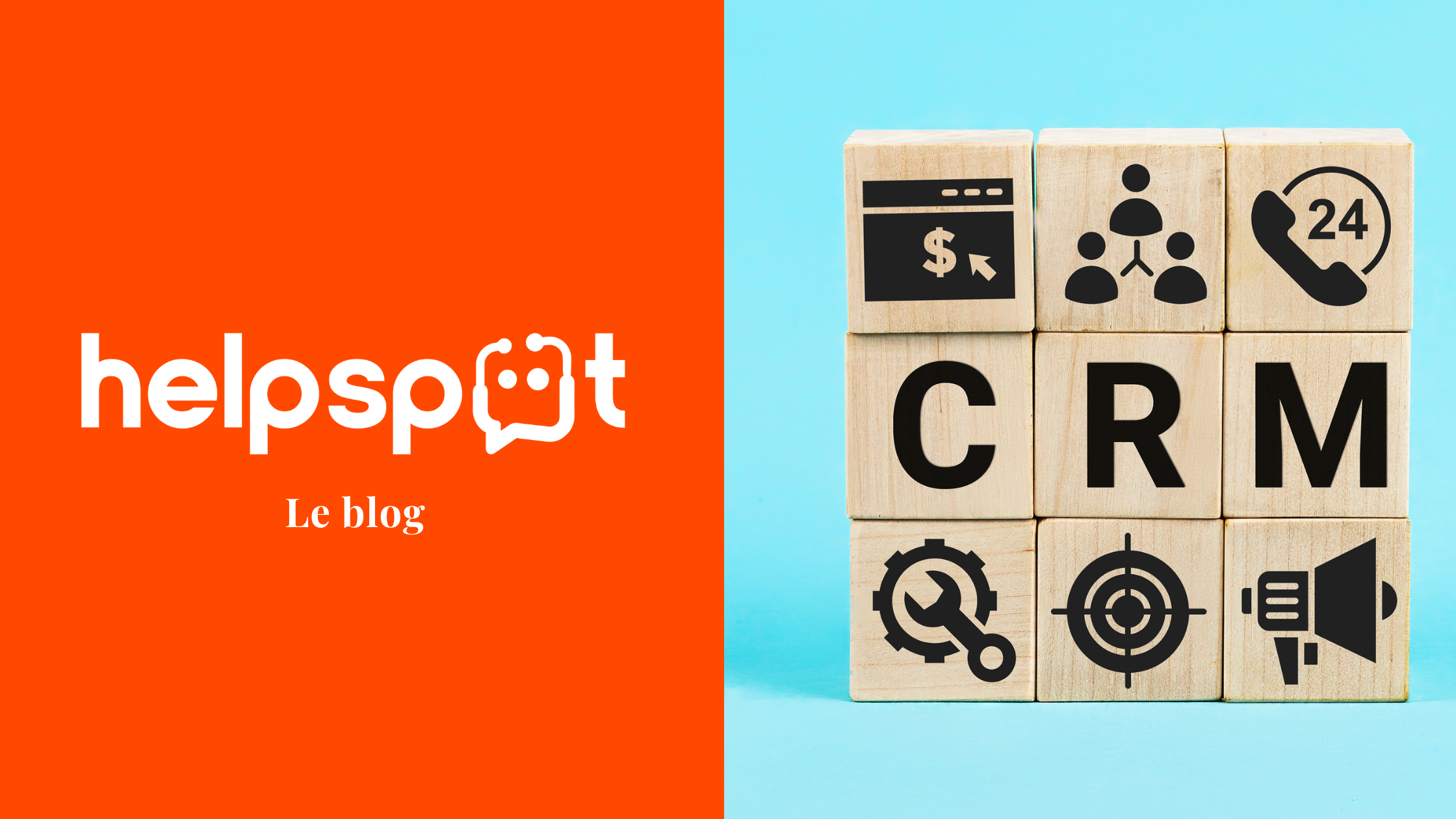 Photo d'un cube en bois composé de blocs illustrant les principales fonctionnalités d'un logiciel crm